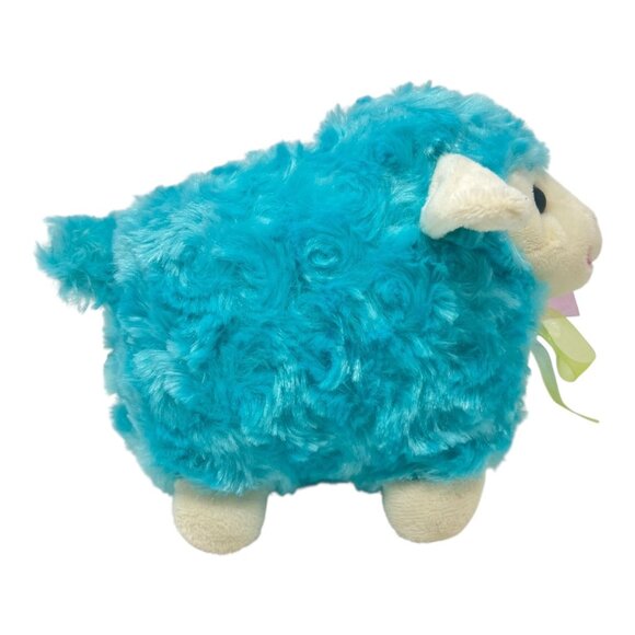 Blue Lamb stuffed Animal Plush Toy Ribbon Bow Soft Furry Curly Fur Cute - Picture 2 of 9